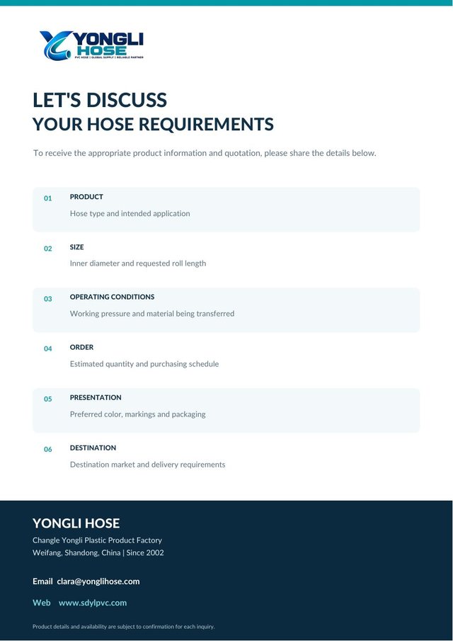 Cover of the YONGLI HOSE PVC hose product catalog (English, 5 pages)